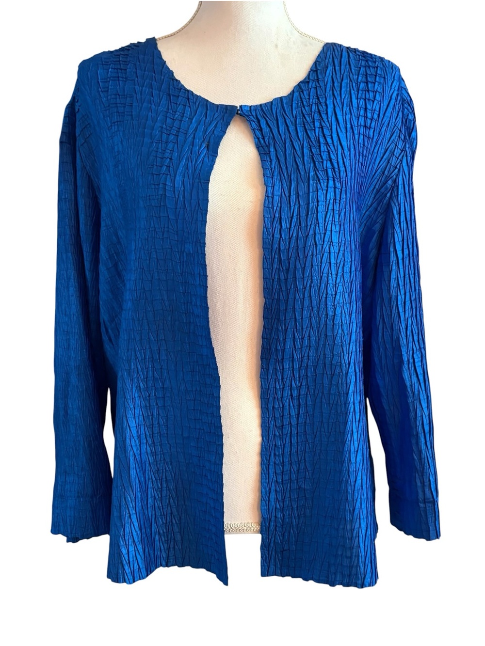 Chico's Travelers Collection Cobalt Blue Plisse Textured Jacket